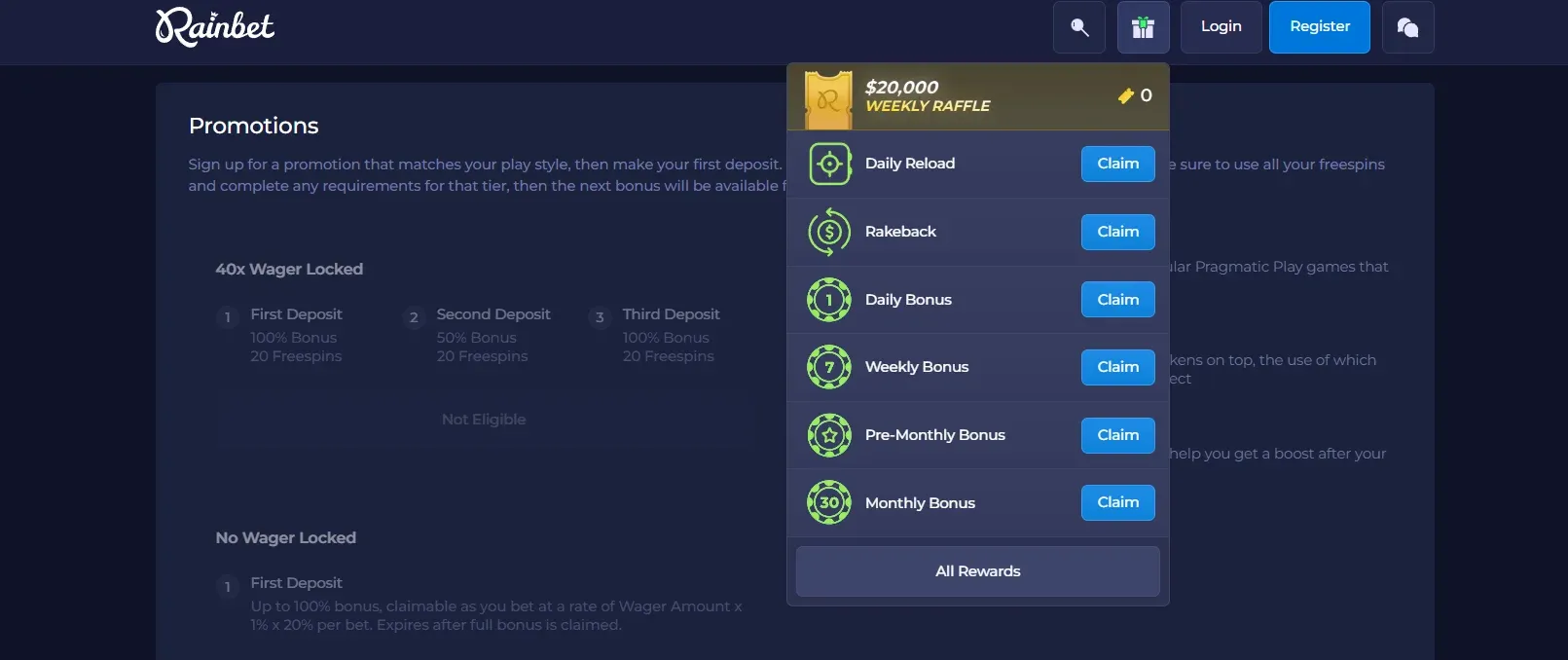 rainbet casino bonusy